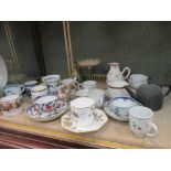 A quantity of 18th century blue and white china together with various other china cups, to include a