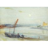 Philip Wilson Steer (British, 1860–1942) Steamer in estuary watercolour together with a letter