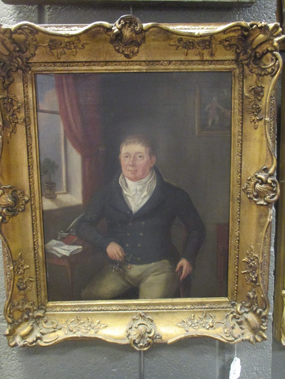 English School, circa 1810, a gentleman seated by a window holding his spectacles with his left - Image 2 of 2