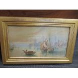 Manner of J. M. W Turner 'Venetian Boats, watercolour, 18 x 32cm; another 'Fortress in the Rhone