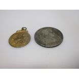 A gold half sovereign (mounted) together with a quantity of silver and other coinage including a