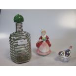 A Venini glass decanter and stopper, with original paper trade label, together with a Crown Derby