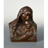 A mid-20th century Continental terracotta bust of the Madonna and Child, indistinctly signed and