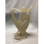 An Art Deco style frosted acryllic figure of a dancing girl, mounted to a clear perspex plinth