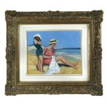 § Alfred Palmer, ROI (British, 1877-1951) Mother and daughter wearing straw hats on a beach signed