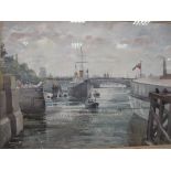 Albert Houghton, shipping on the Thames, watercolour, 38cm x 53cm