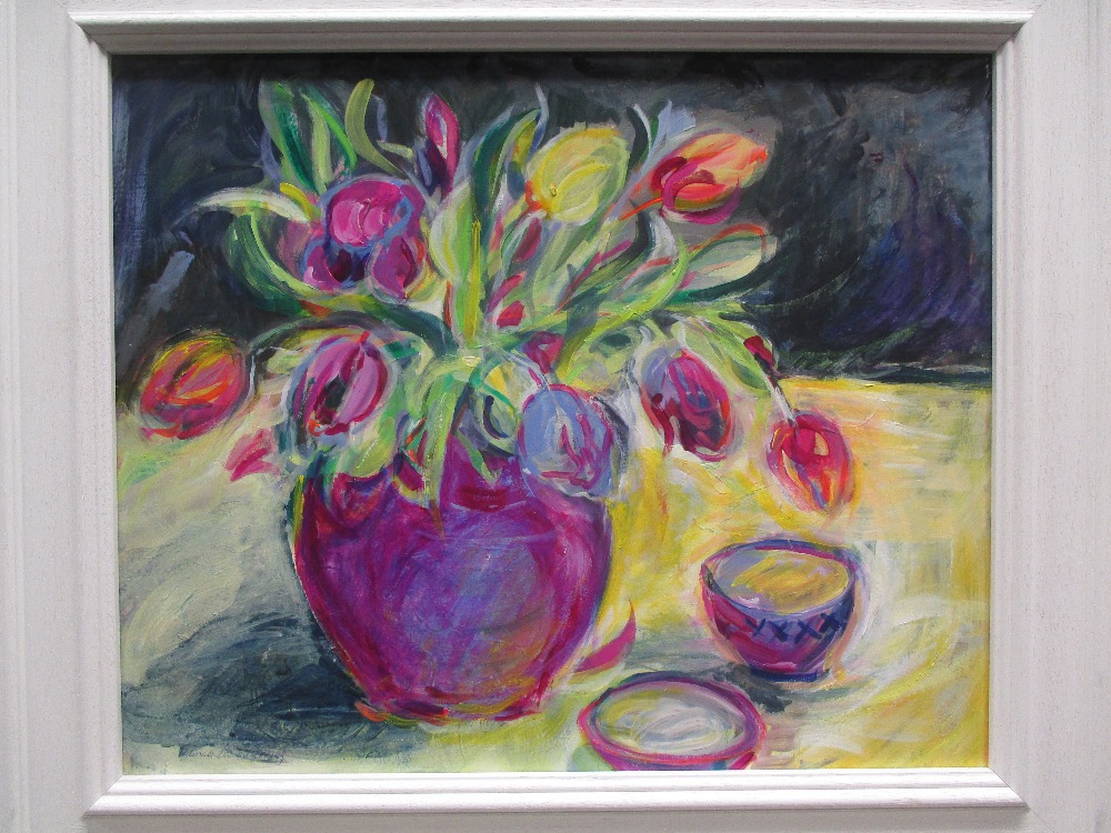 Patricia Carloss Irving (British, 20th Century), Stephies and Tulips, signed lower right "Patricia