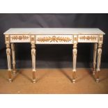 A Directiore style parcel gilt console table, 88 x 162 x 48cm