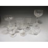 Collection of Stuart and other cut glassware, 2 decanters and a bowl; and few older stem glasses