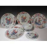 A set of five late 18th century Chinese export plates, a bowl and a saucer dish (7)