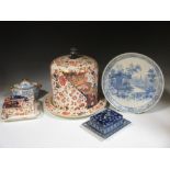 A Ridgeways 'Old Derby' Imari large stilton dish & cover ; a sardine dish & cover; a 19th century