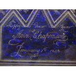 A 19th century engraved blue glass panel, inscribed 'Happy New Year, Ann Chapman, January 1st,