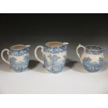 Three Spode blue and white jugs (17cm the tallest)