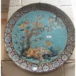 A J. Vieillard & Co, A bordeaux pottery charger in the aesthetic style with birds amist reads, the