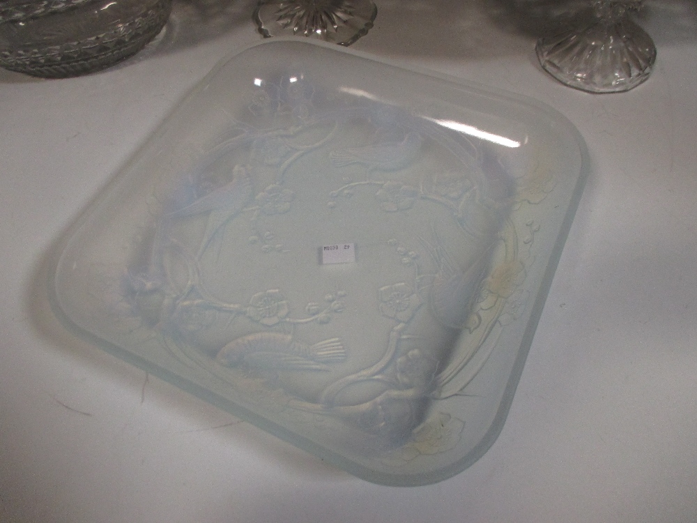 Julien, France, opalescent glass dish with birds & foliage, a cut glass bowl & two other glass bowls - Image 4 of 4