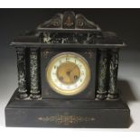 A Victorian black marble mantel clock, with 4 column front, 34cm wide