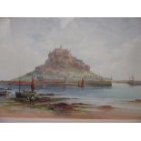 J. Curen (British, 19th century) 'St Michaels Mount, Cornwall' signed lower left, watercolour, 30