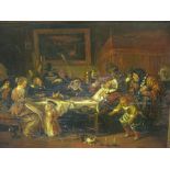 After Jan Steen, Twelfth Night, signed lower right "S Manczery", oil on board, 29 x 39cm (after