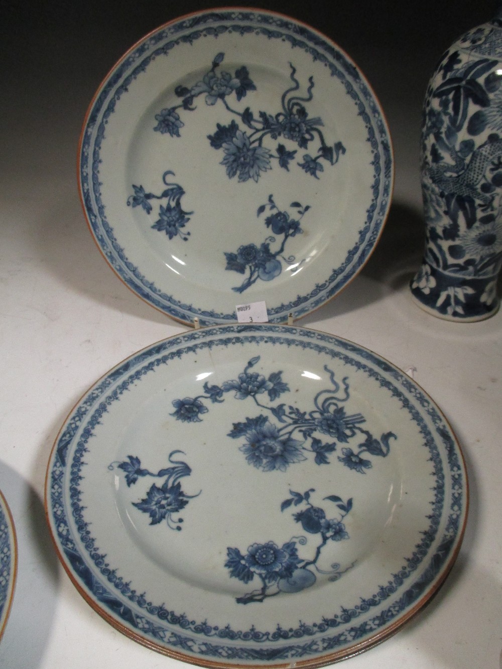 Four Chinese blue and white late 18th century export plates, a pair of blue and white vases and a - Image 3 of 3