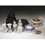A Spode 19th century teapot, a pair of Sampson porcelain vases and other china