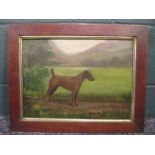 H. Crowther (British School, 20th century) Portrait of an Irish Terrier in a landscape, oil on