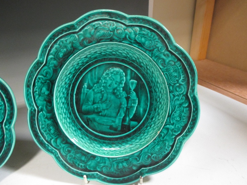 A set of four green ground majolica plates by Rubelles - Image 3 of 6