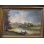 English School (19th century) A pair - 'Figures punting before a country house, possibly