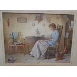 A.D. Bastin (Active, 1871 - 1900) 'Interior scene with a lady seated reading', signed lower left,