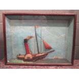 A 19th century diorama of a sailing ship, in a glazed wooden case, 45 x 57cm