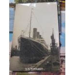 A quantity of postcards including an S.S. Titanic example of the period