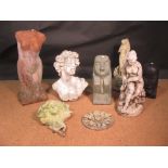 A collection of eight 20th century garden figures and ornaments, largest 76cm (8)