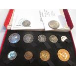 A presentation cased collection of British coins dated 1950 together with a £1 note, a ten