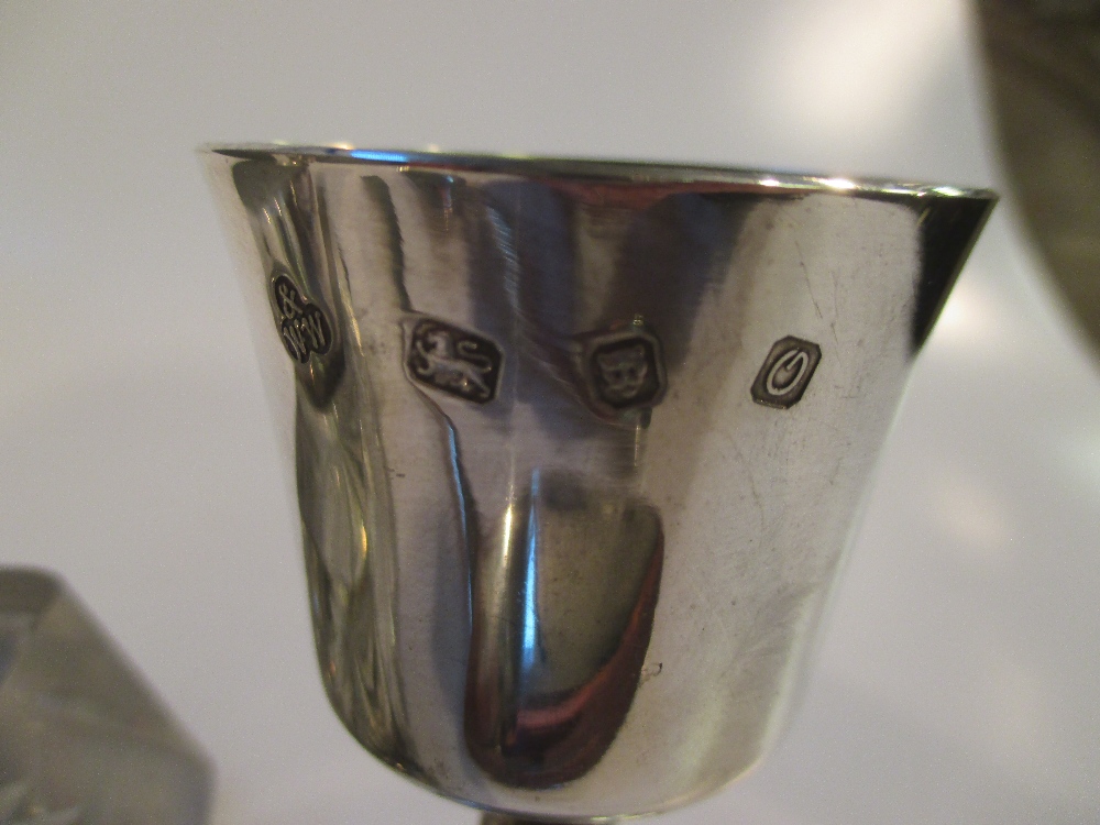 A pair of modern silver miniature goblets; a silver lidded Art Deco inkwell; a pair of George III - Image 3 of 3