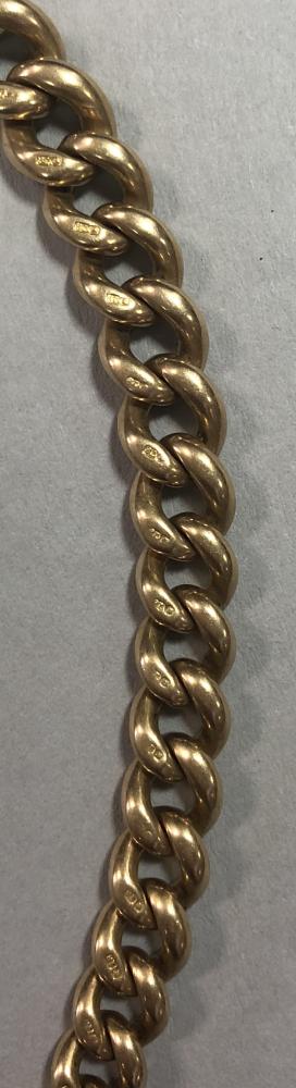 A graduated curb link watch chain, with T bar and one swivel catch, part marked for 18ct gold on - Image 2 of 5