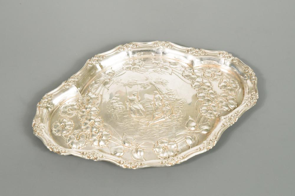 An Edward VII silver dressing table tray, by WJ Myatt & Co, Birmingham 1904, the lozenge shaped