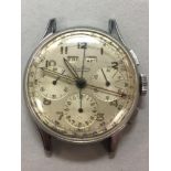 Breitling - A gentleman's 'Datora' chronograph steel watch head, circa 1945, the circular signed