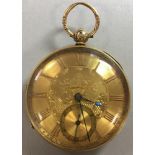 An unsigned 18ct gold open faced pocket watch and a silver open faced chronograph pocket watch,