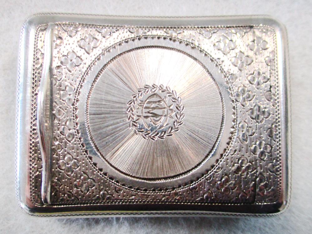 A George IV silver snuffbox by Joseph Wilmore, Birmingham 1820, of rectangular concave form, heavily - Image 3 of 6