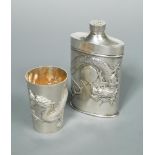 A late 19th century Chinese export flask and beaker, the first, a talcum powder flask by Hung