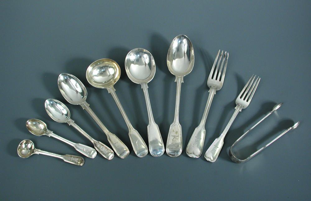 A 65 piece set of Victorian silver flatware, with George V additions, by John Aldwinckle & Thomas