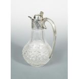 A Victorian silver mounted glass claret jug, by Jenkins & Timm, Sheffield 1898, flask shaped, the