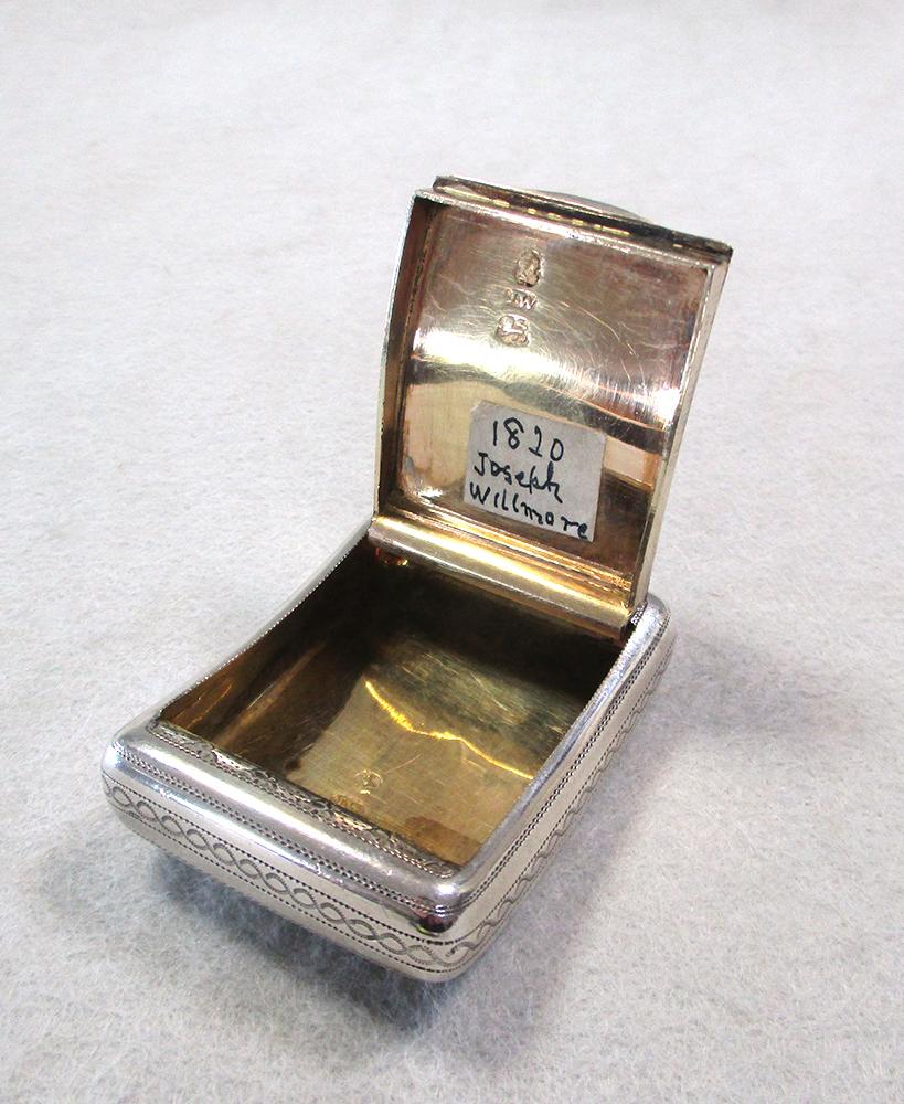 A George IV silver snuffbox by Joseph Wilmore, Birmingham 1820, of rectangular concave form, heavily - Image 4 of 6