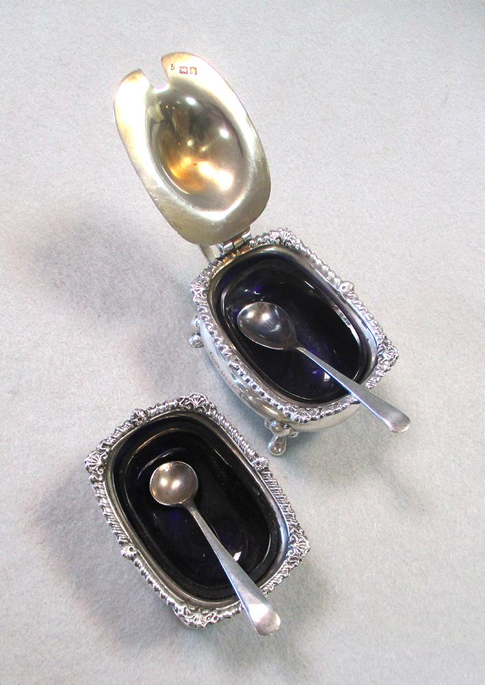 A 20th century silver three piece condiment set by Garrard & Co and a pair of pin trays, the - Image 4 of 4