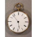 An unsigned continental lady's open faced pocket watch, the white enamel dial with black Roman