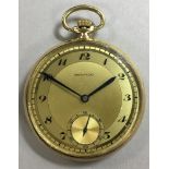 Movado - an open faced dress pocket watch, the signed champagne dial with black Arabic numerals,