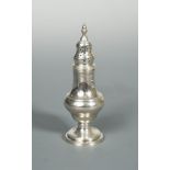 A George III silver caster, possibly by James Mince, London 1793, of plain baluster form with reeded