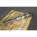 A Victorian Indian silver presentation tube by Hamilton & Co, sponsor marked and with Indian