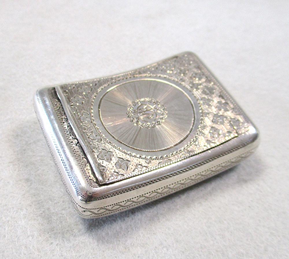 A George IV silver snuffbox by Joseph Wilmore, Birmingham 1820, of rectangular concave form, heavily - Image 6 of 6