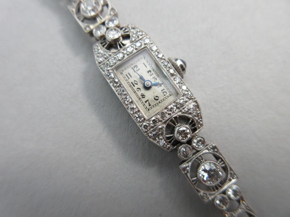 A diamond set cocktail watch with sapphire set crown circa 1930, the silvered rectangular dial - Image 4 of 7