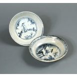 Two Ming dynasty dishes with figures, the first painted with a seated sage roundel, the exterior